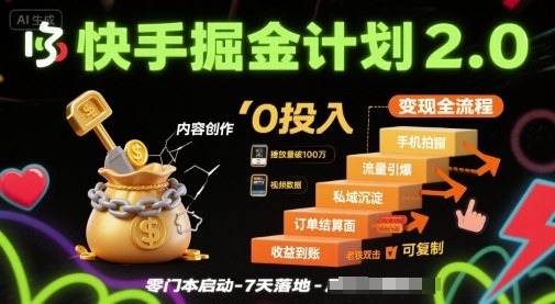 快手掘金计划2.0，快手电商变现全流程，简单可复制，0投入 - 奉壹网创-奉壹网创