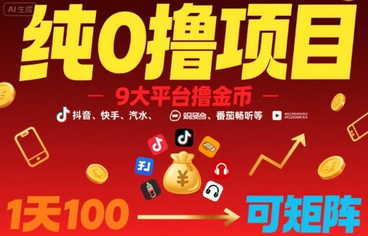 纯0撸项目，9大平台撸金币，抖音，快手，汽水，番茄畅听等，1天100，可矩阵 - 奉壹网创-奉壹网创