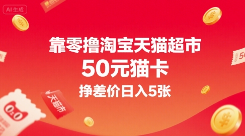 靠零撸淘宝天猫超市50元猫卡，挣差价日入5张 - 奉壹网创-奉壹网创