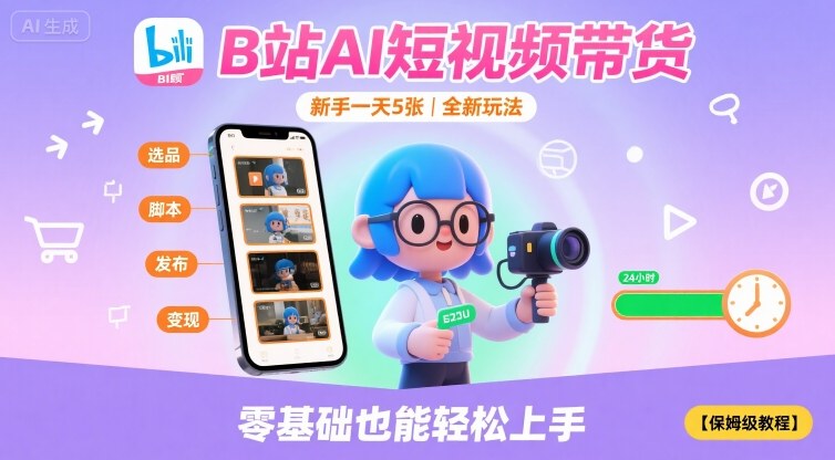 B站AI短视频带货，新手一天5张，全新玩法【保姆级教程】 - 奉壹网创-奉壹网创