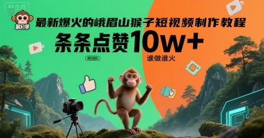最新爆火的峨眉山猴子短视频制作教程，条条点赞10w+，谁做谁火【教程+提示词】 - 奉壹网创-奉壹网创