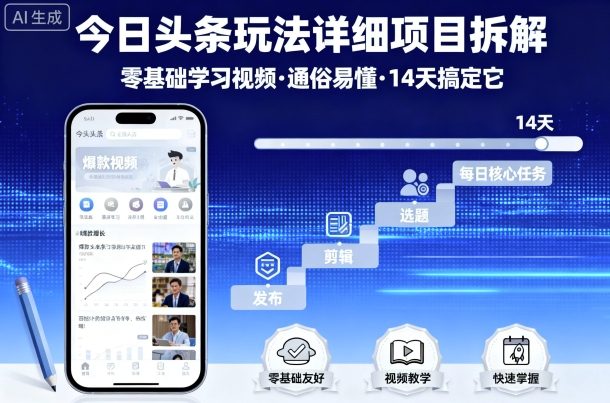 今日头条玩法详细项目拆解，零基础学习视频 通俗易懂 14天搞定它 - 奉壹网创-奉壹网创