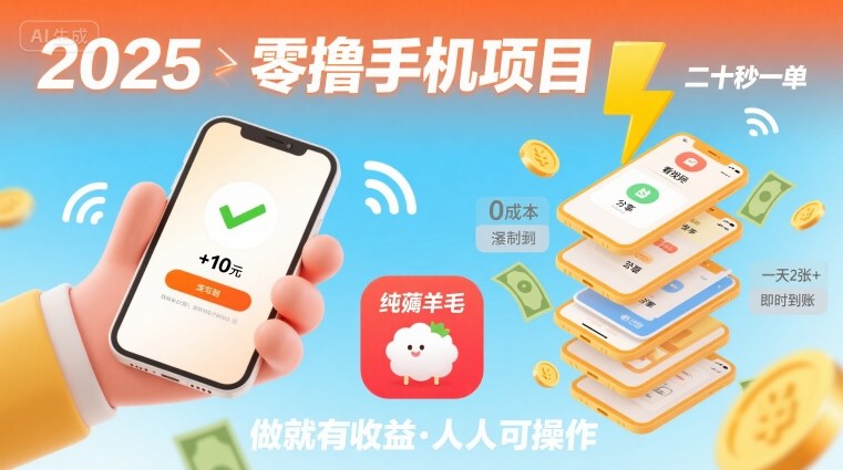 2025年零撸手机项目，二十秒一单，纯薅羊毛 一天2张+做就有 - 奉壹网创-奉壹网创