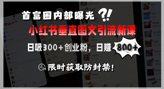首富圈内部曝光小红书垂直图文引流新课，日吸300+创业粉，日入8张+，限时获取防封禁 - 奉壹网创-奉壹网创