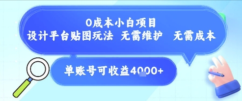 0成本小白项目，设计平台贴图玩法，无需维护，无需成本，单账号单月可产生收益4k+ - 奉壹网创-奉壹网创