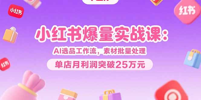 小红书爆量实战课：AI选品工作流，素材批量处理，单店月利润突破25万元 - 奉壹网创-奉壹网创